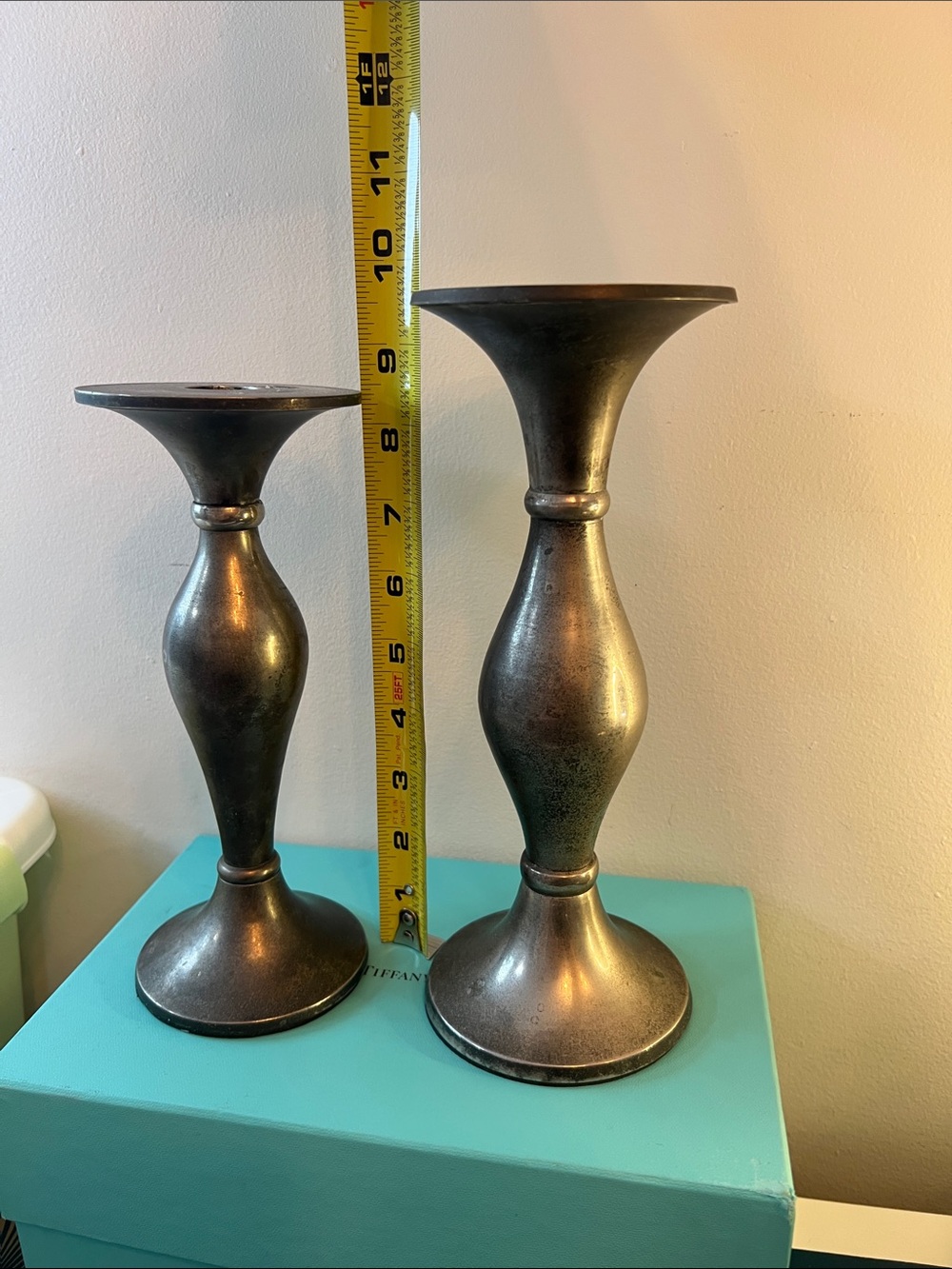 Metal Taper Candle Holders in Aged Silver-tone Metal - Set of 2